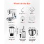 VEVOR Impastatrice Mescolatore per Cucina da 1500 W con Ciotola in Acciaio Inox 6 L e Ciotola per Mescolare 1,5 L, Impastatrice con 6 Velocità e Gancio per Impastare, Frusta e Sbattitore