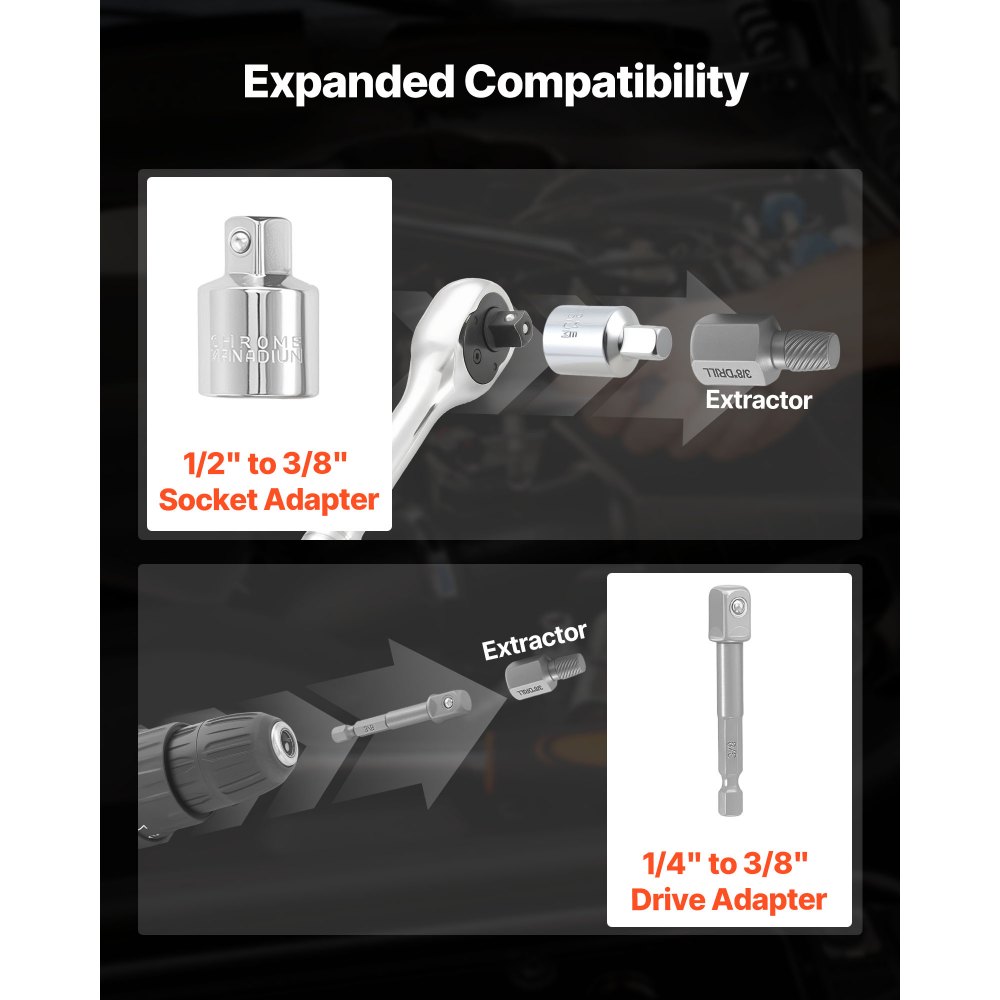VEVOR Kit di Estrattori per Viti Rotte 65 pezzi Kit di Strumento per Rimozione di Dadi Danneggiati Arrotondati, Utensili per Riparazioni Domestiche da Officina Materiale in Acciaio Cr-Mo