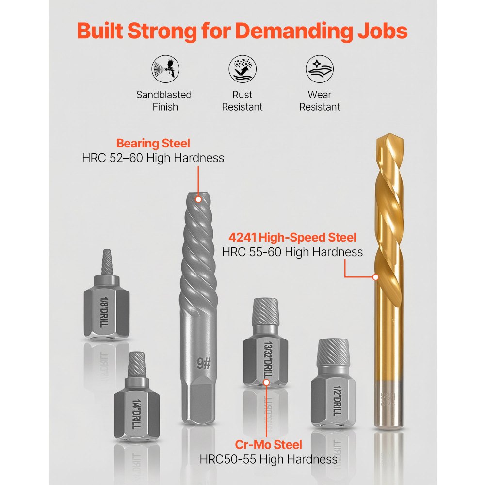 VEVOR Screw Extractor Set with Drill Bits, 41 Pieces, Easy Out Bolt Extractors and Drill Bits, with Adapters, Solid Storage Case, Cr-Mo Steel for Removing Rounded, Broken, or Stripped Bolts, Screws
