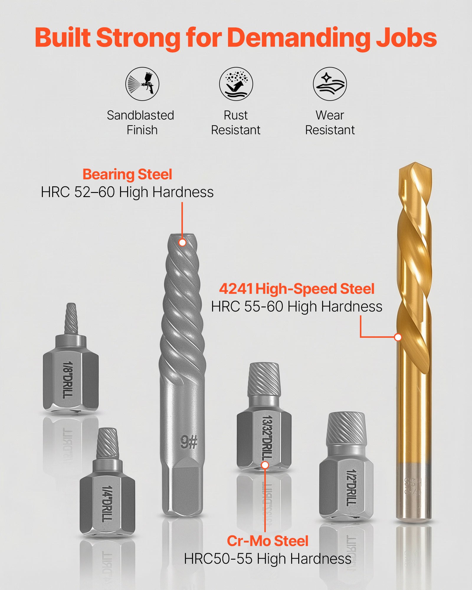 VEVOR Screw Extractor Set with Drill Bits, 41 Pieces, Easy Out Bolt Extractors and Drill Bits, with Adapters, Solid Storage Case, Cr-Mo Steel for Removing Rounded, Broken, or Stripped Bolts, Screws