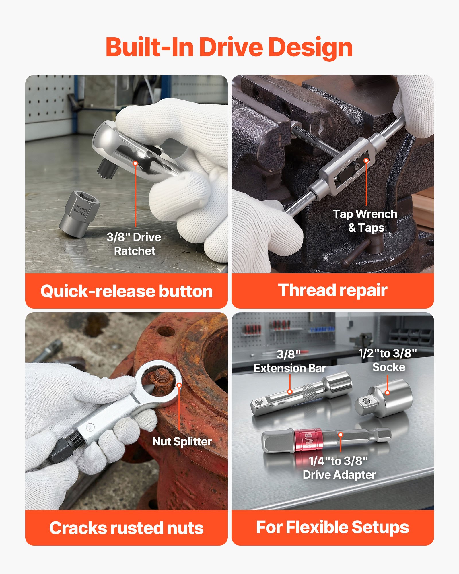 VEVOR Set di Estrattori per Viti Rotte 63 pezzi, Set di Bussole per Estrazione di Dadi Rotti Utensili Rimozione Bulloni Danneggiati con Adattatori per Maschi Riparazioni Domestiche Officina Garage