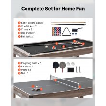 VEVOR Set Combinato Tavolo da Biliardo da 214 cm, con Piano da Pranzo e Ping Pong, 2 Panche per Riporre gli Oggetti e Accessori, Include Porta-Stecche, Spazzola per Gesso, per Sala Ricreativa