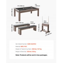 VEVOR Set Combinato Tavolo da Biliardo da 214 cm, con Piano da Pranzo e Ping Pong, 2 Panche per Riporre gli Oggetti e Accessori, Include Porta-Stecche, Spazzola per Gesso, per Sala Ricreativa