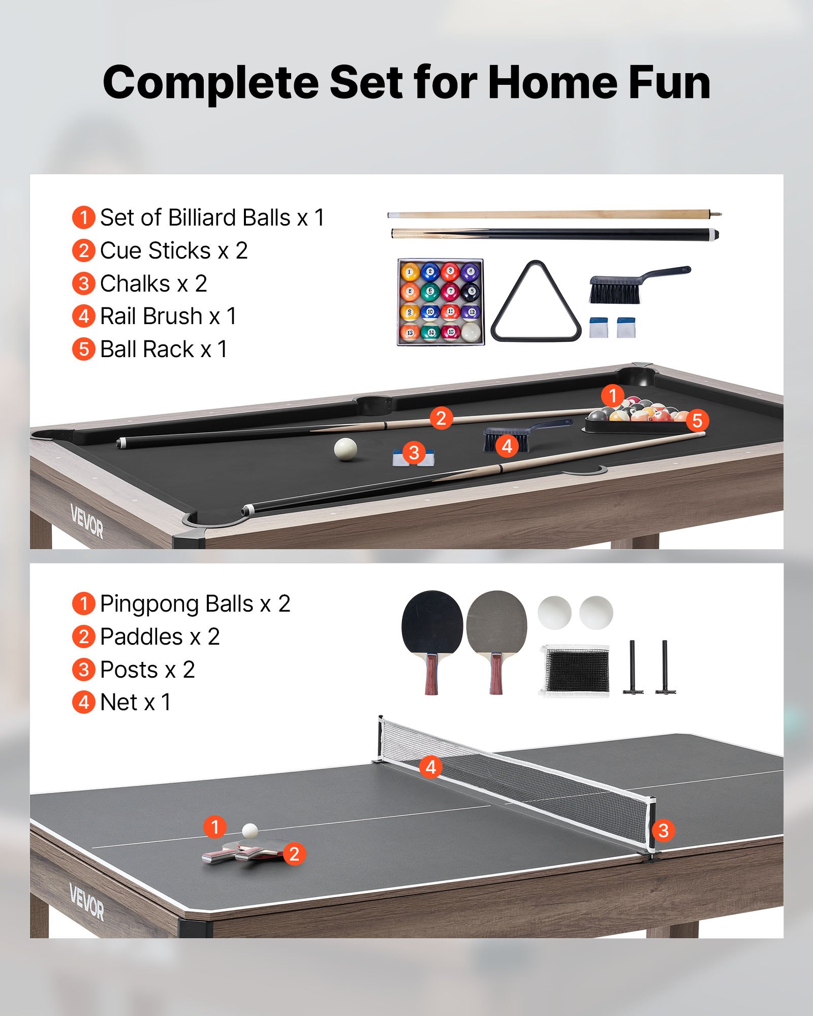 VEVOR Set Combinato Tavolo da Biliardo da 214 cm, con Piano da Pranzo e Ping Pong, 2 Panche per Riporre gli Oggetti e Accessori, Include Porta-Stecche, Spazzola per Gesso, per Sala Ricreativa