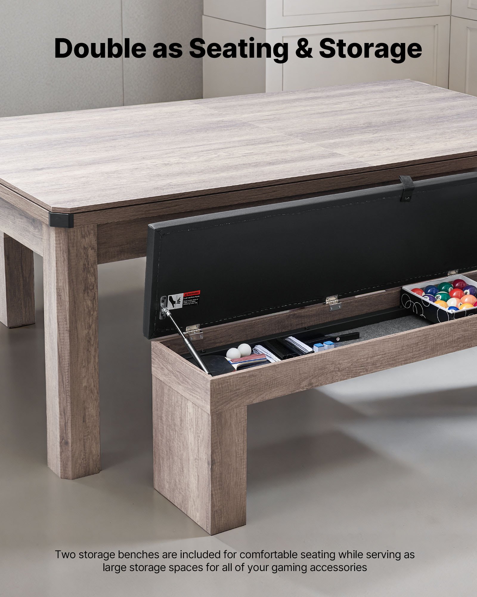 VEVOR Set Combinato Tavolo da Biliardo da 214 cm, con Piano da Pranzo e Ping Pong, 2 Panche per Riporre gli Oggetti e Accessori, Include Porta-Stecche, Spazzola per Gesso, per Sala Ricreativa