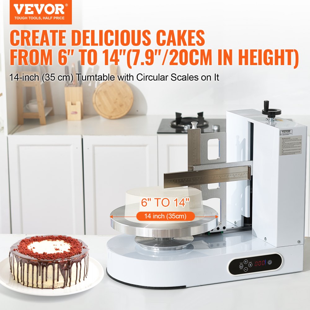 VEVOR Adjustable Cake Cream Spreading Machine, Electric Cake Decorating Machine for Spreading Cake Cream, Coating and Spreading Cake Icing, for 6-14 inch Cakes, White