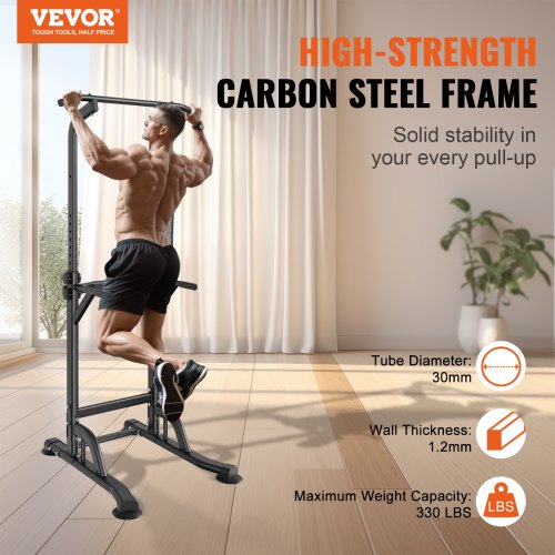 VEVOR Power Tower Dip Station | Rack Multifunzione Per Palestra Domestica | Carico 453 Kg | 4 Pioli Per Fasce | Ganci J Regolabili | Barre Sicurezza