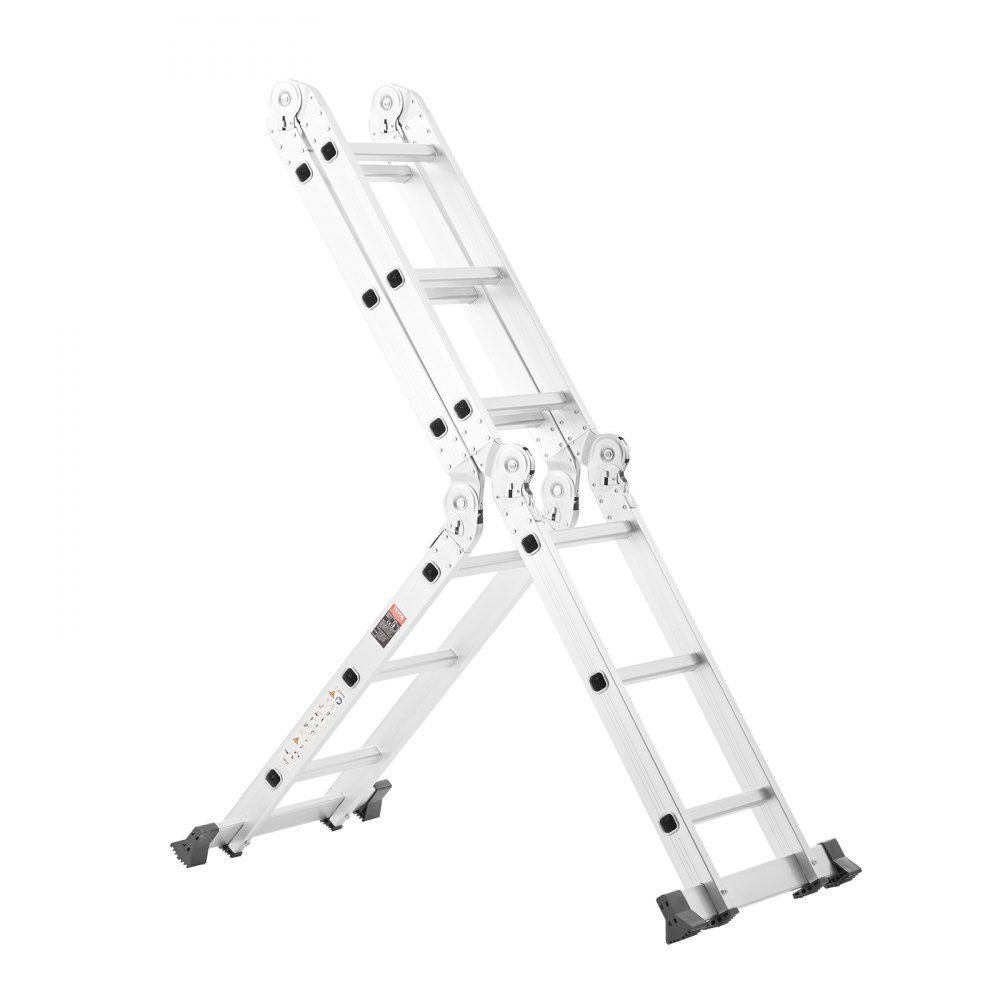 VEVOR Scala Pieghevole Multiuso, Scala Telescopica Regolabile 3 Gradini con Struttura ad A, Scala Estensibile per Impieghi Gravosi con Altezza 3,7 m Capacità 149,7 kg per Lavori Domestici all'Aperto