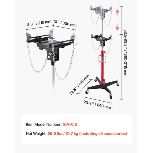 Cric Idraulico VEVOR 500 Kg - Cric Telescopico Con Pedale E Ruote, Altezza 1270-2020 Mm, Per Trasmissioni E Motori