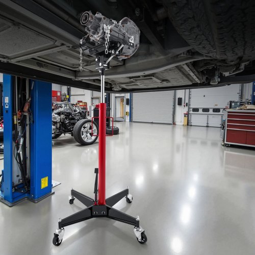 Cric Idraulico VEVOR 500 Kg - Cric Telescopico Con Pedale E Ruote, Altezza 1270-2020 Mm, Per Trasmissioni E Motori