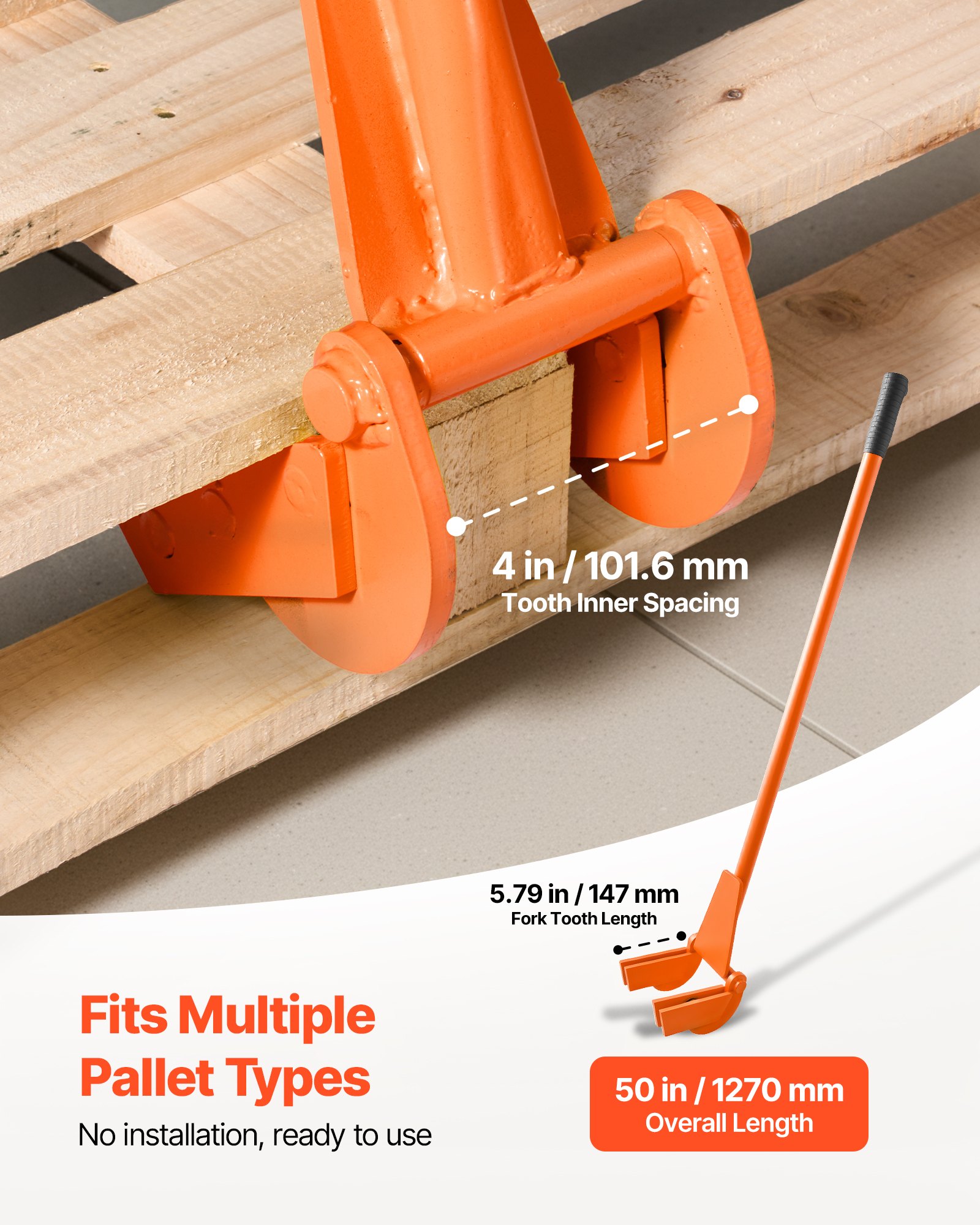 VEVOR Pallet Buster Tool, 1 m Carbon Steel Handle Wrecking Pry Bar, 907 kg Weight Capacity, Heavy Duty Deck Board Removal Tool, Breaker Bar for Flooring, Framing, Roofing, Trim, Drywall