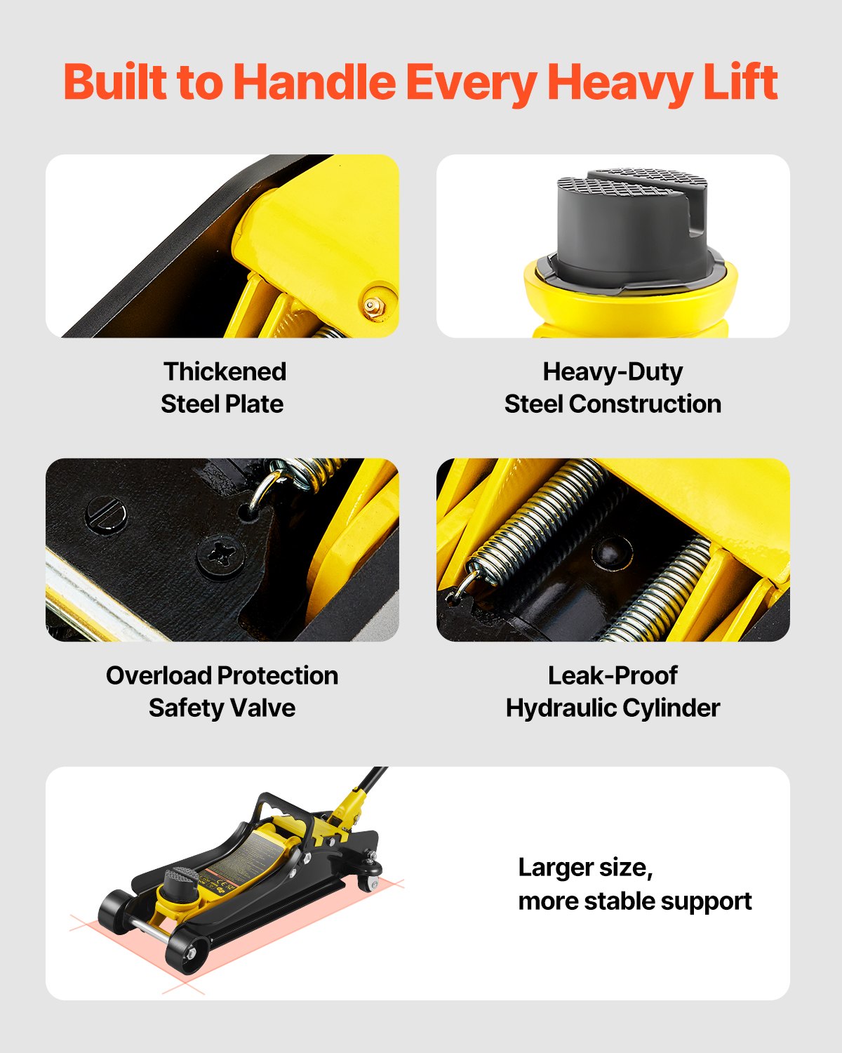 VEVOR hydraulic trolley jack, 2.5 t lifting capacity scissor jack, 85-380 mm height range hydraulic jack single piston jack, car jack for family cars, trucks, SUVs