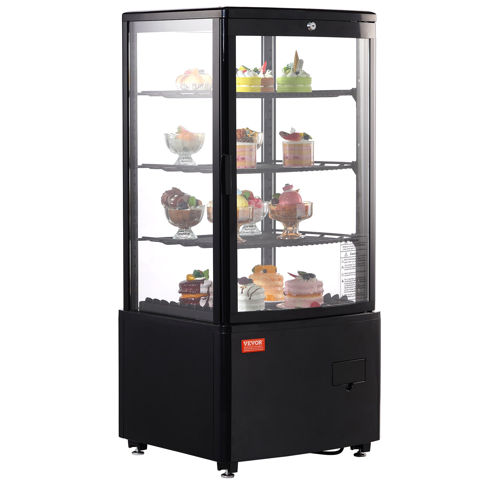 VEVOR Vetrina Refrigerata Commerciale da 85 L, Vetrina per Pasticceria a 3 Ripiani, Frigorifero con Illuminazione a LED, Raffreddamento ad Aria Senza Gelo Vetrina per Panifici Pasticcerie Commerciale