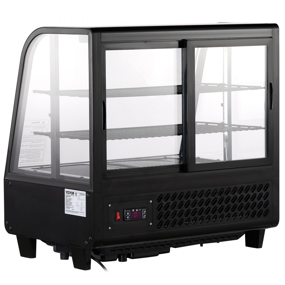 VEVOR Vetrina Refrigerata Commerciale 100 L, Vetrina per Pasticceria 2 Ripiani, Frigorifero Illuminazione a LED, Ventilazione No-Frost Vetrina per Panifici Pasticcerie Commerciale, Porta Scorrevole