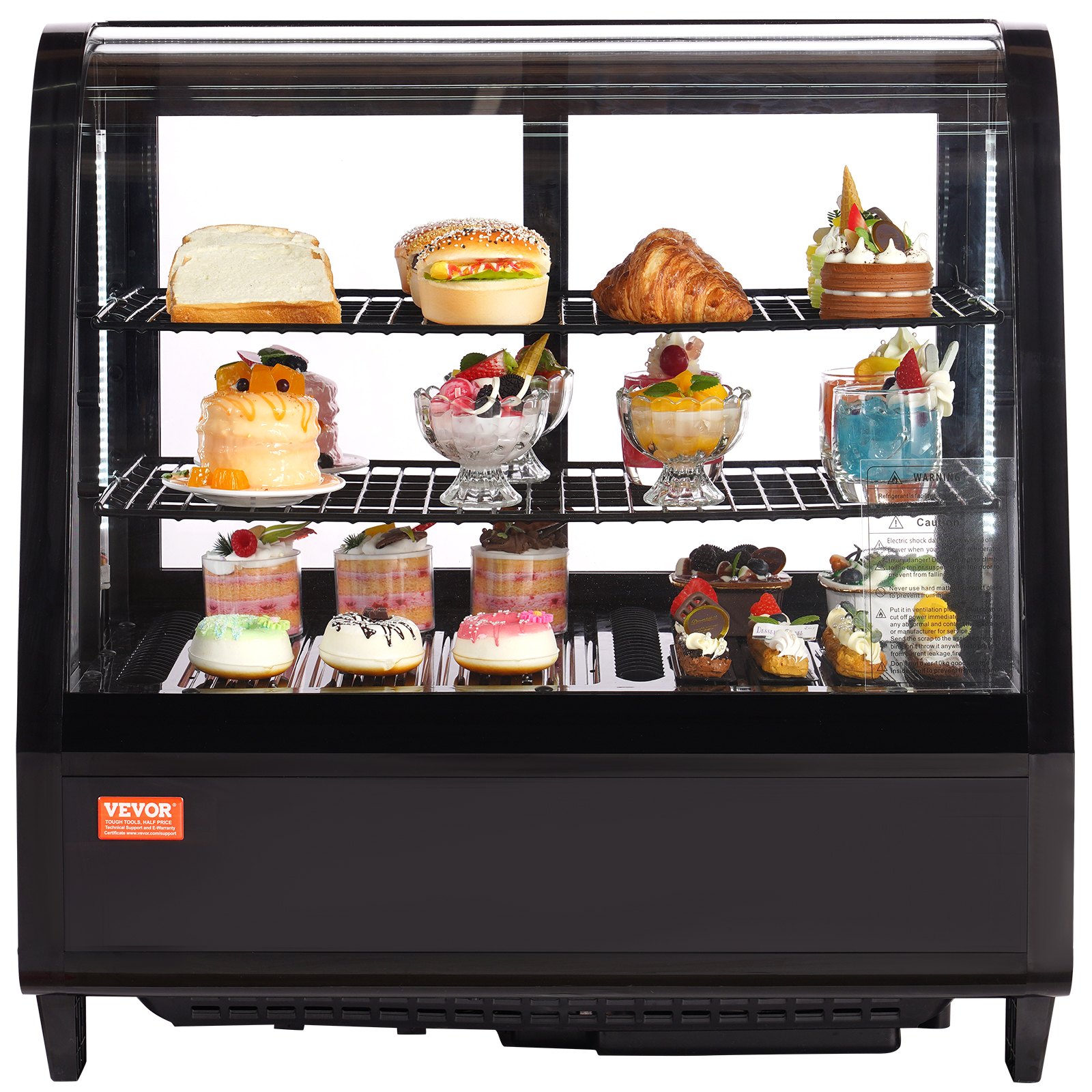 VEVOR Vetrina Refrigerata Commerciale 100 L, Vetrina per Pasticceria 2 Ripiani, Frigorifero Illuminazione a LED, Ventilazione No-Frost Vetrina per Panifici Pasticcerie Commerciale, Porta Scorrevole