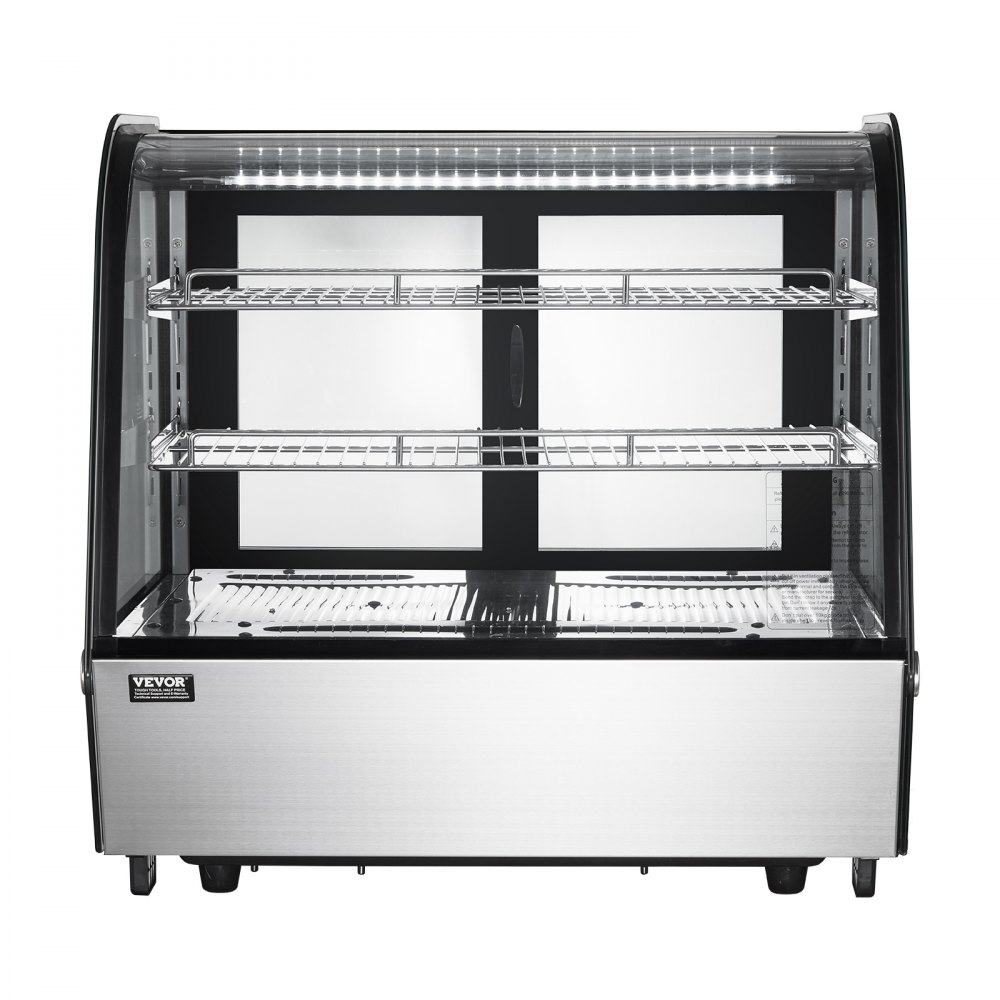 VEVOR Refrigerated Display Case, 115L, 2-Tier Commercial Refrigerated Display Cabinet with LED Lighting, Turbo Cooling, and Frost-Free Air Cooling for Cafes