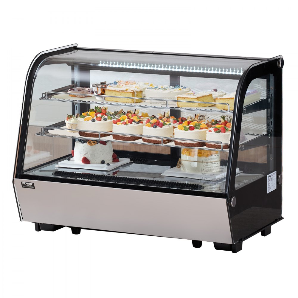 VEVOR Vetrina Refrigerata da 146 L Vetrina Espositiva per Pasticceria da Banco a 2 Livelli, Frigorifero Commerciale con Illuminazione a LED, Raffreddamento TURBO, Raffreddamento ad Aria Senza Brina