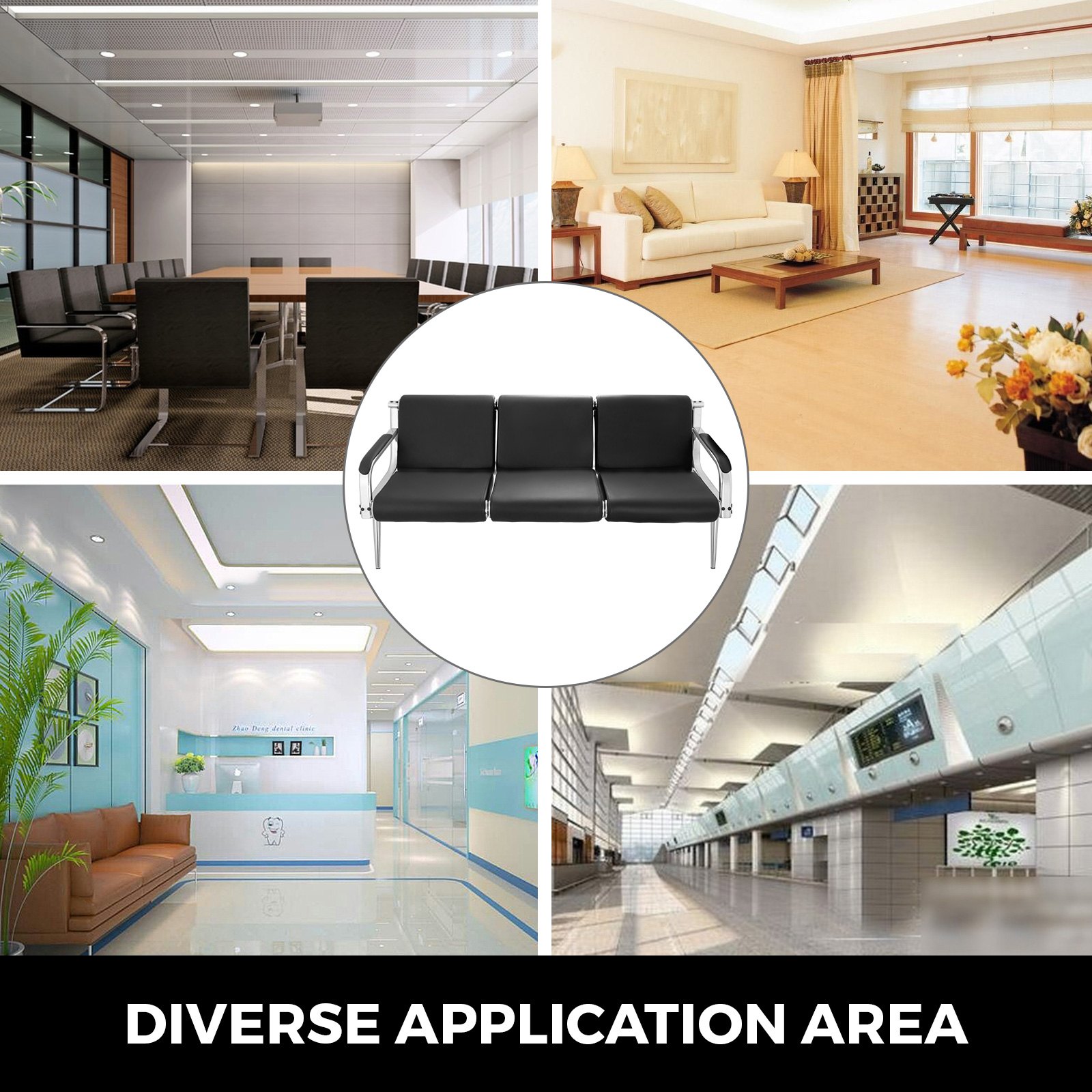 3-seat Waiting Room Chairs Set Bench Pu Leather Guest Comfortable Excellent