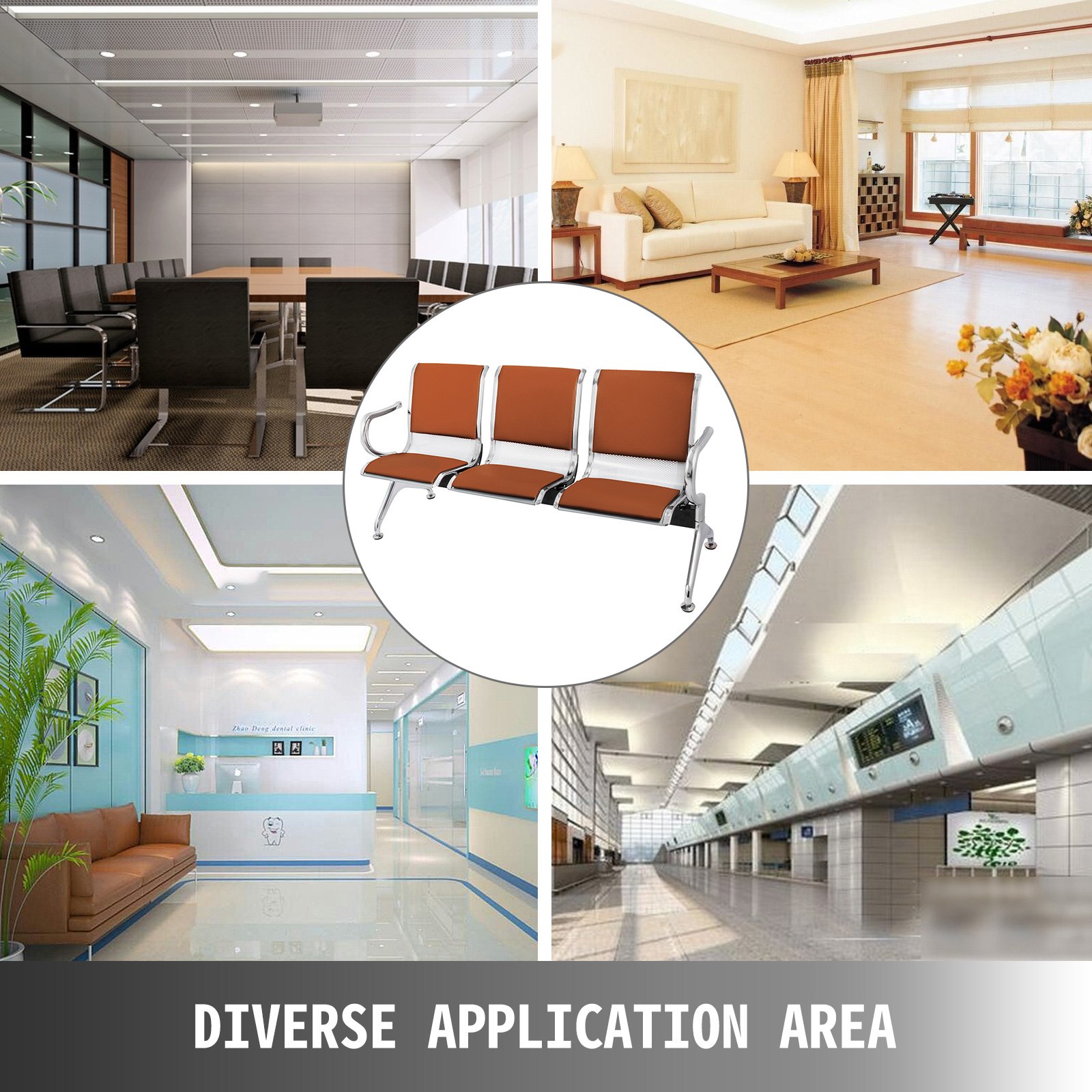 Sedia Panca A 3 Posti Sala D'attesa Con Bracciolo E Schienale In Acciaio Pu