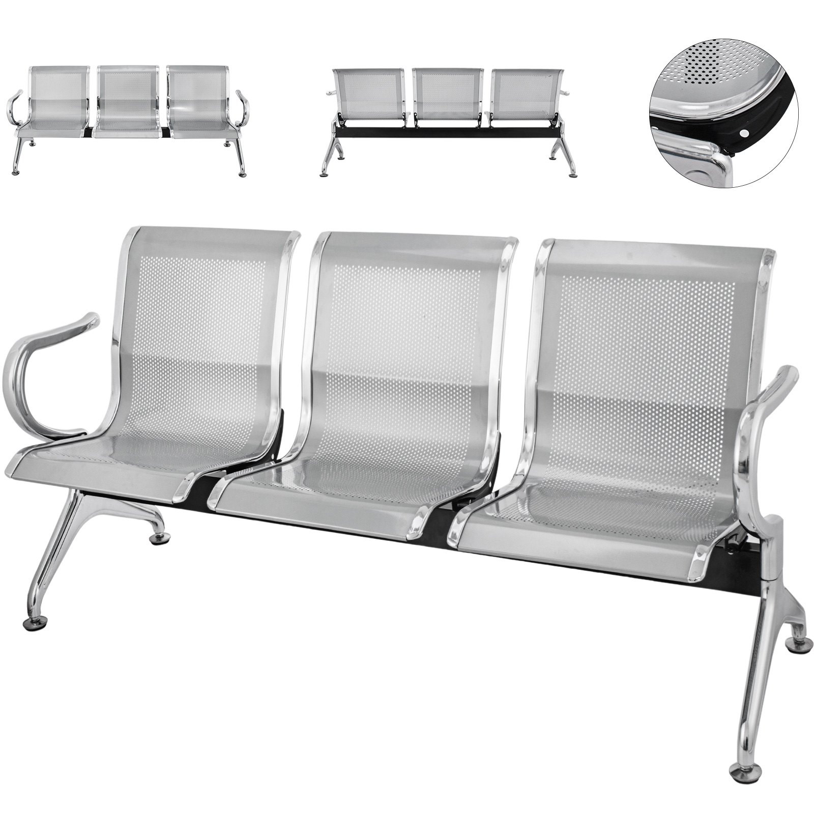 Panchina Per Sala D'aspetto Panca Attesa Ufficio Aeroporto In Acciaio 3 Posti
