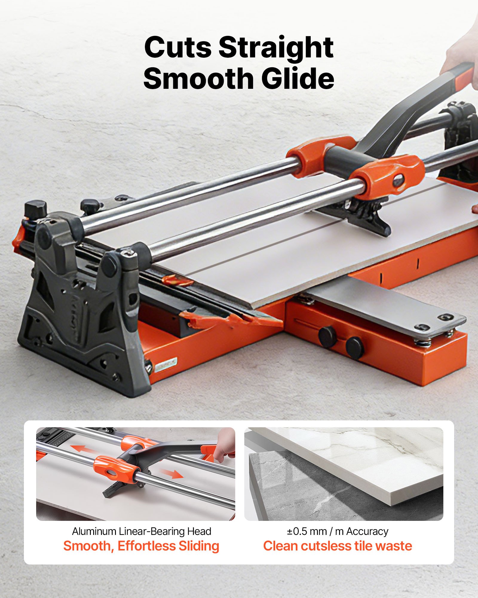 VEVOR 600 mm Manual Tile Cutter, Upgraded Sliding Head Cutting Tool with Spring-Loaded Base, Angle Fence, Tungsten Carbide Cutting Wheel, Alignment Guide, for DIY Pros, Ceramic, Floor & Wall Tiles