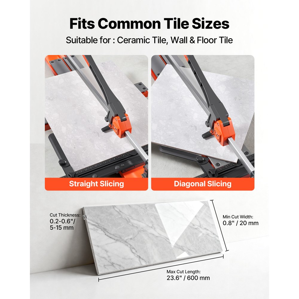 VEVOR Tagliapiastrelle Manuale 600mm per Ceramica, Utensile da Taglio con Base a Molla e Guida Angolare Regolabile, con Guida Allineamento di Precisione, per Taglio di Piastrelle Mattonelle A Mano
