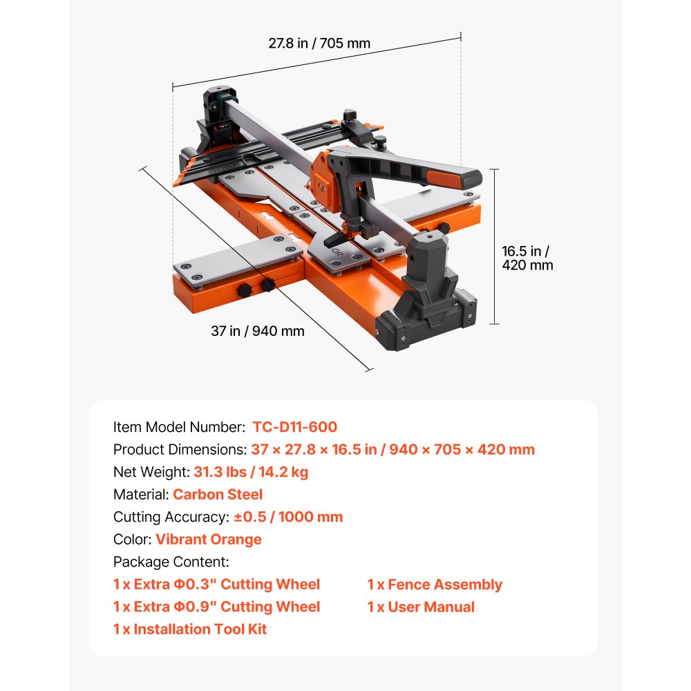 VEVOR Tagliapiastrelle Manuale 600mm per Ceramica, Utensile da Taglio con Base a Molla e Guida Angolare Regolabile, con Guida Allineamento di Precisione, per Taglio di Piastrelle Mattonelle A Mano