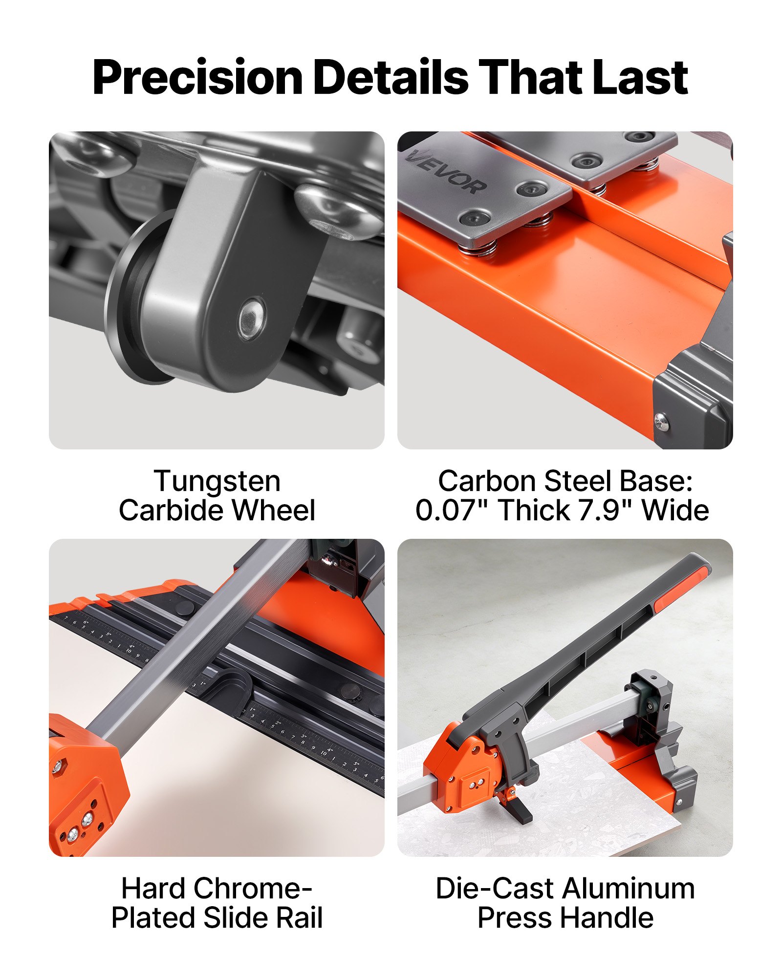 VEVOR Tagliapiastrelle Manuale 600mm per Ceramica, Utensile da Taglio con Base a Molla e Guida Angolare Regolabile, con Guida Allineamento di Precisione, per Taglio di Piastrelle Mattonelle A Mano