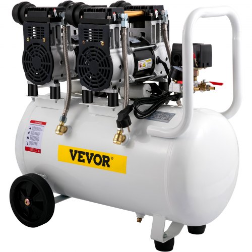 VEVOR Compressore d'aria Senza Olio a 68DB, 50L, Compressore d'aria 1960W, Compressore d'aria Silenzioso 9CFM, Accessori per Compressore d'aria Olio, Compressore d'aria Muto Senza Olio con Manometro