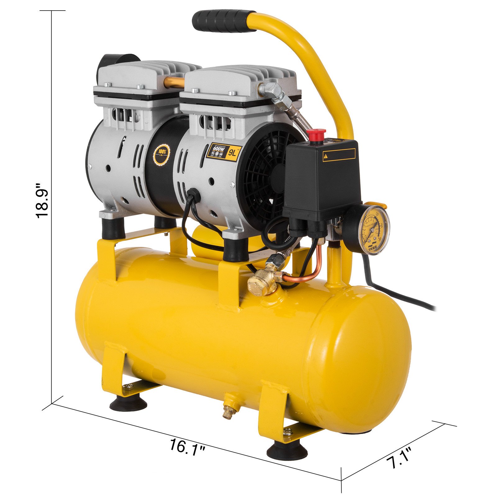 Compressore Aria Compressa Silenziato 9 Litri Oil-64db 4cfm 600w 230v