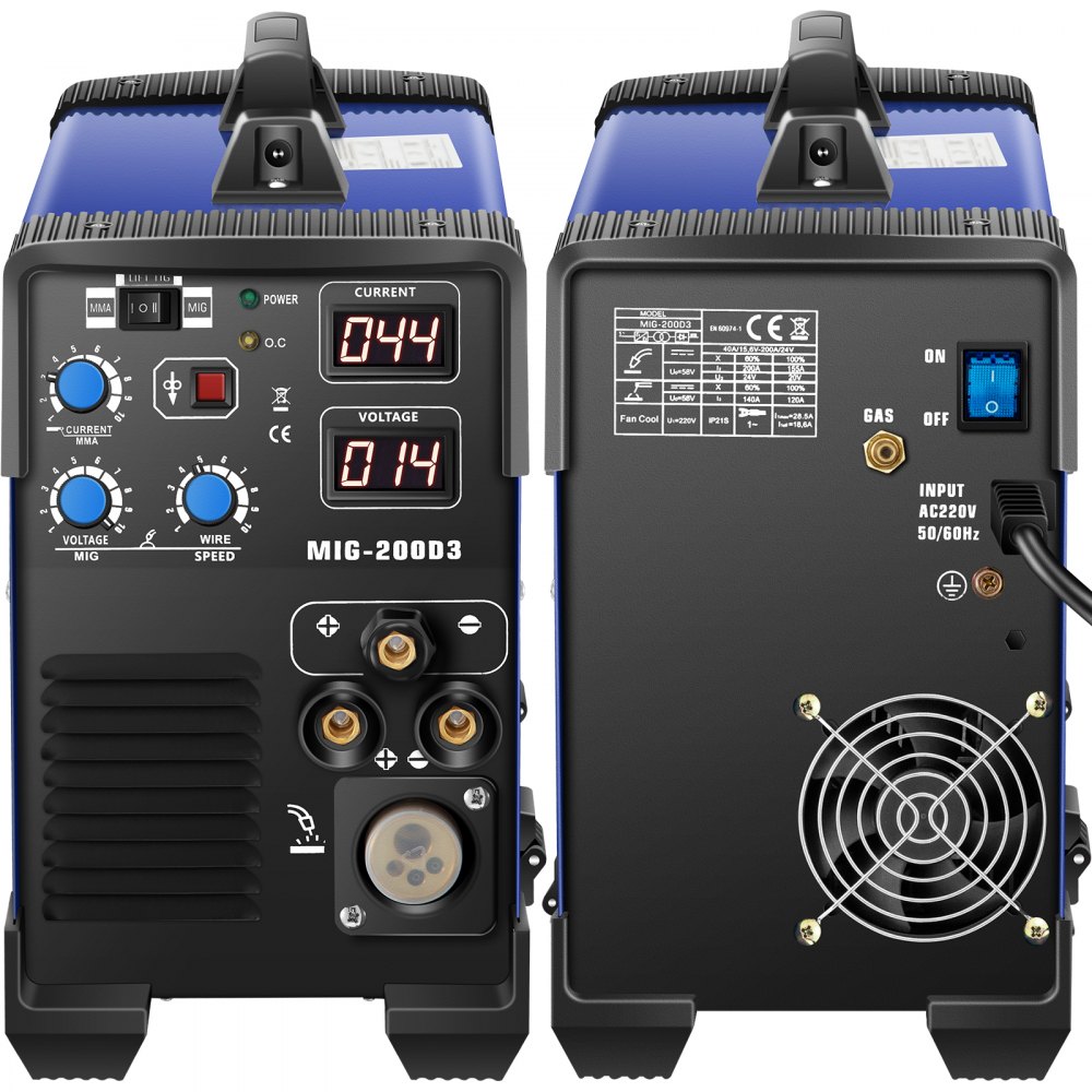 VEVOR Saldatrice Inverter IGBT TIG/MIG/MMA 3 in 1, Saldatore ad Arco Colore Nero, Saldatura a Punti Corrente di Uscita 30-120A, Saldatore di Impulsi Grado di Protezione IP21S, Saldatrice a Batteria