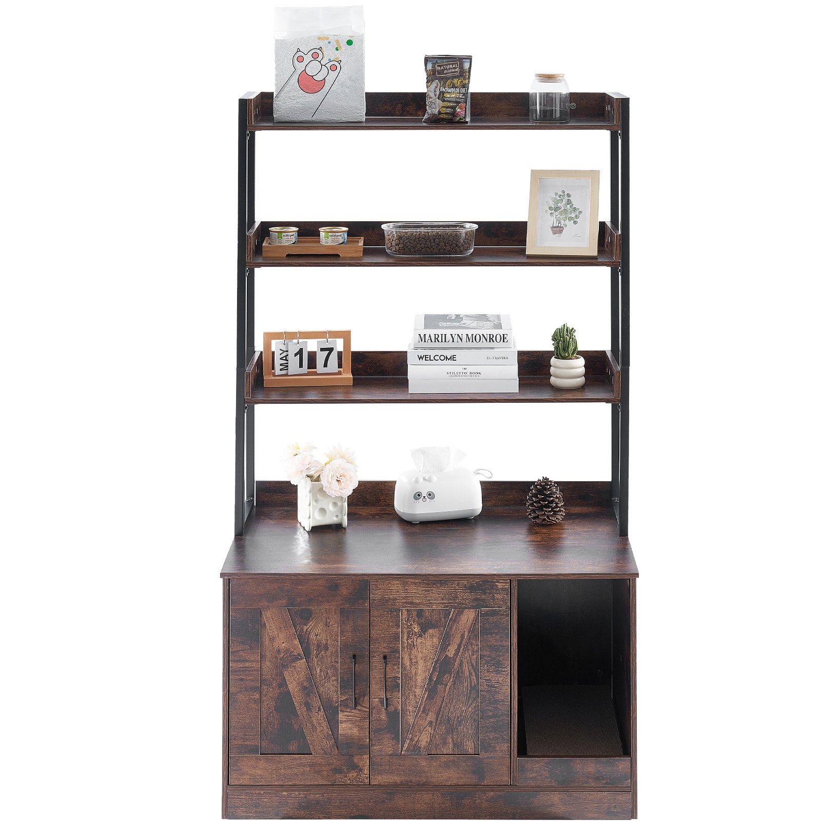 VEVOR Recinto per Lettiera per Gatti 850,1 x 490,2 x 1490 mm Mobiletto per Lettiera Nascosto 3 Ripiani Portaoggetti, Bagno per Gatti in Legno, Adatto alla Maggior Parte delle Lettiere, Marrone Scuro