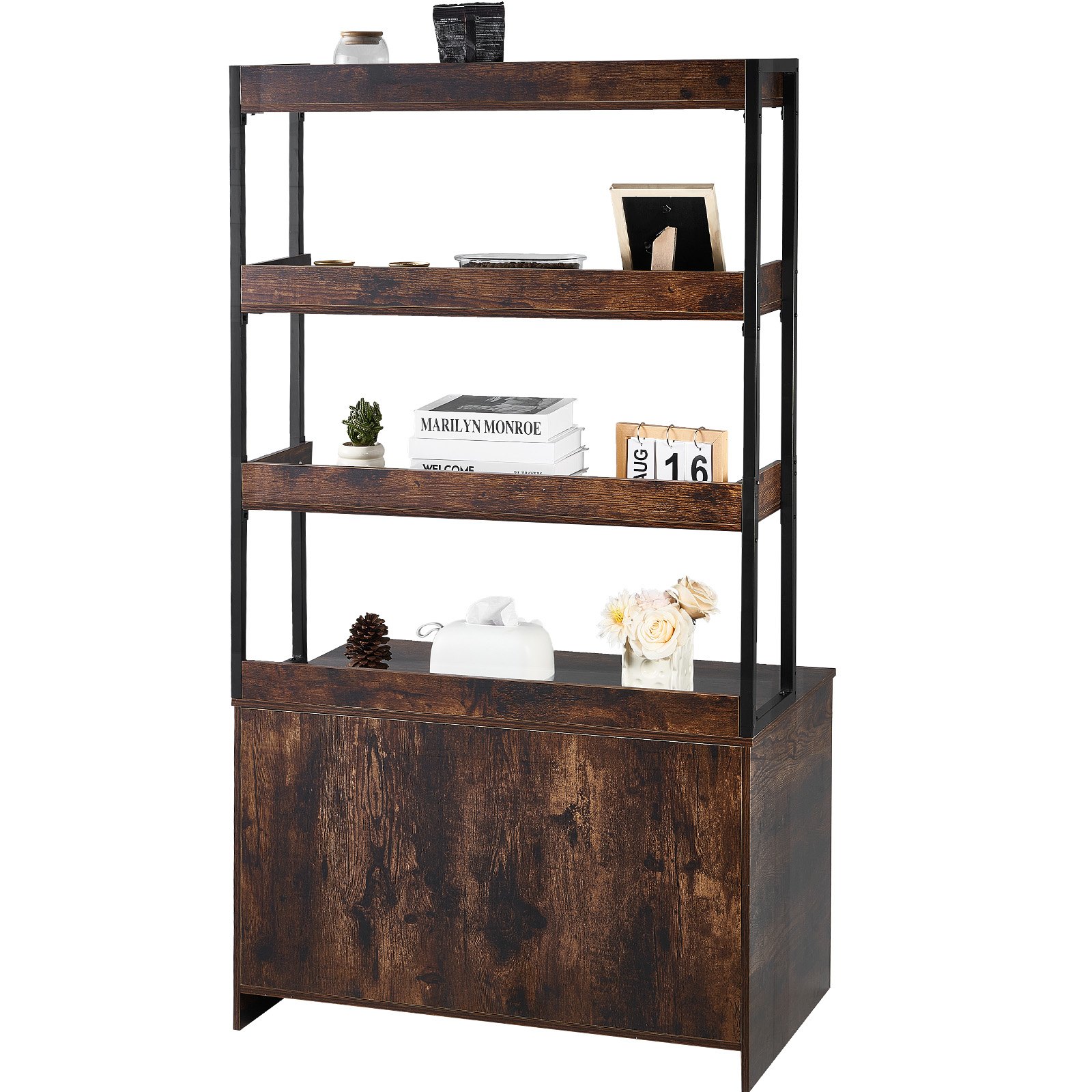 VEVOR Recinto per Lettiera per Gatti 850,1 x 490,2 x 1490 mm Mobiletto per Lettiera Nascosto 3 Ripiani Portaoggetti, Bagno per Gatti in Legno, Adatto alla Maggior Parte delle Lettiere, Marrone Scuro