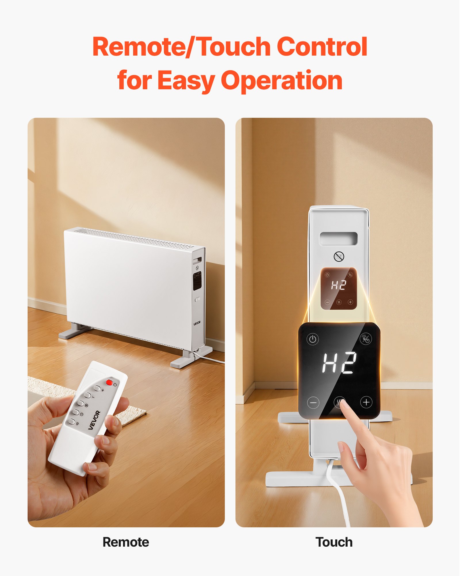 VEVOR Riscaldatore a Pannello per Ambiente, Riscaldatore Elettrico da 2000 W con Telecomando e Controllo Touch, 3 Modalità, Timer 24 Ore, Design con Supporto o Montaggio a Parete per Casa e Ufficio
