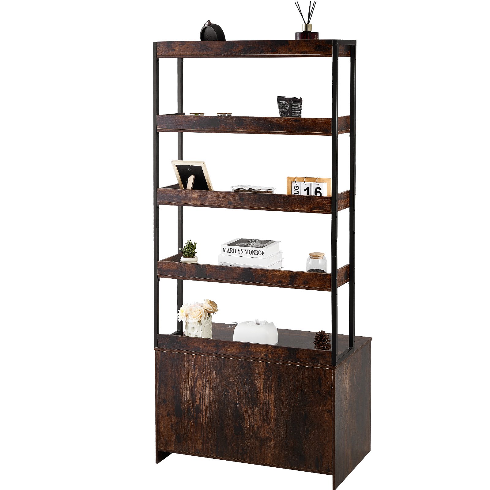 VEVOR Recinto per Lettiera per Gatti 850,1 x 490,2 x 1836,4 mm Mobiletto per Lettiera Nascosto 4 Ripiani Portaoggetti, Bagno per Gatti in Legno, Adatto alla Maggior Parte delle Lettiere, Marrone Scuro