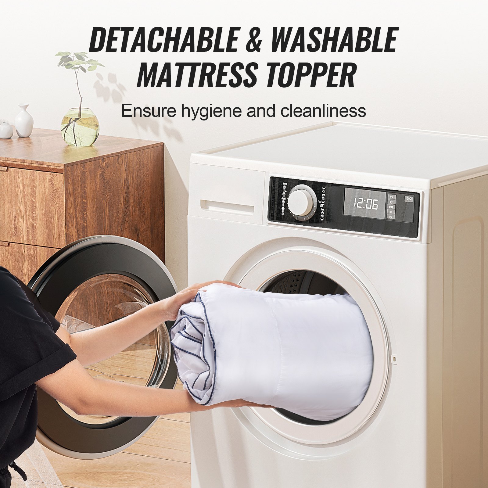 VEVOR mattress topper, king size, mattress protector, 101.6 mm thick, memory foam, fiber filling, removable and washable, ergonomically designed for pressure relief, pleasantly cooling and breathable