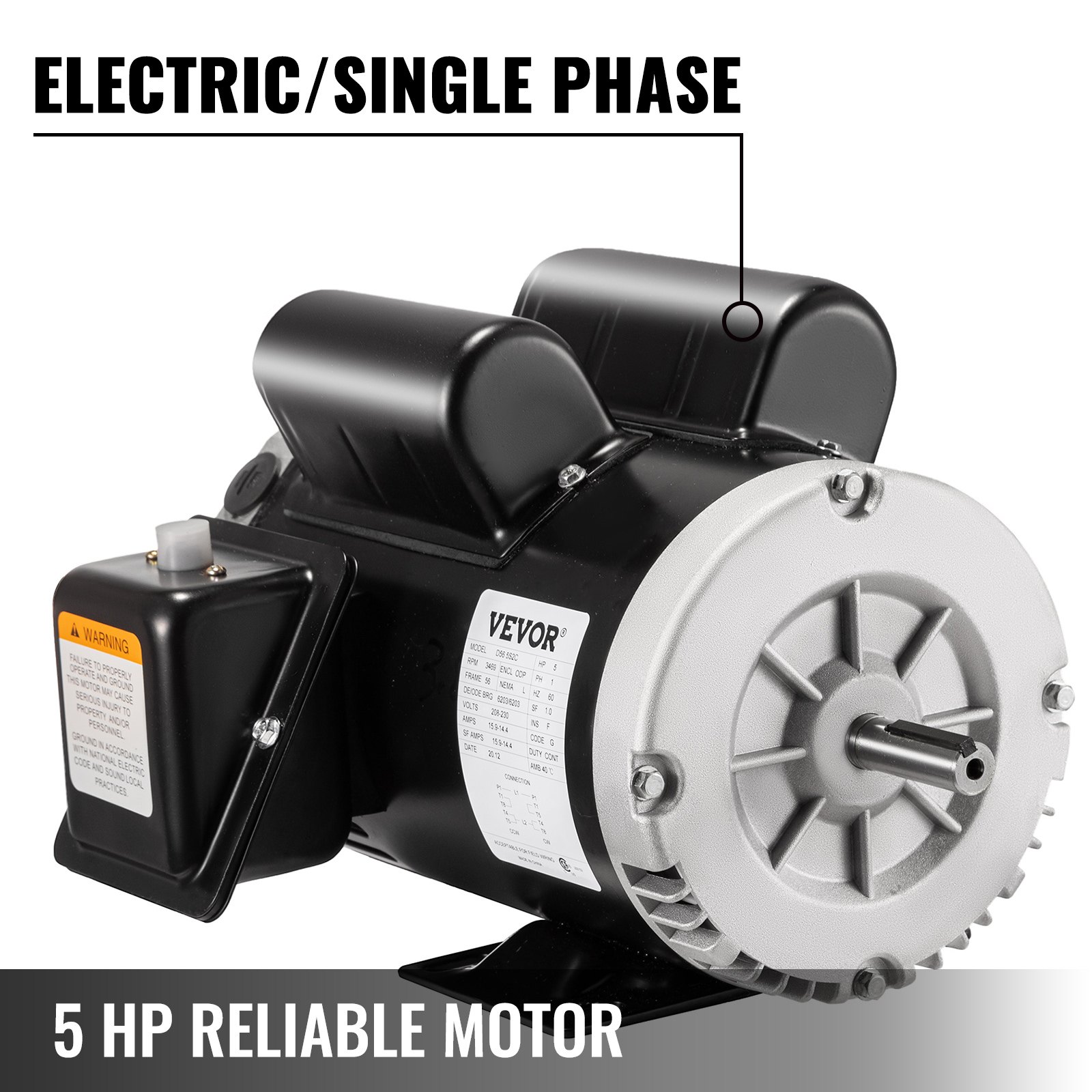 Vevor Motore Elettrico Monofase 2 Poli Motore Del Compressore D'aria A 3450 Rpm