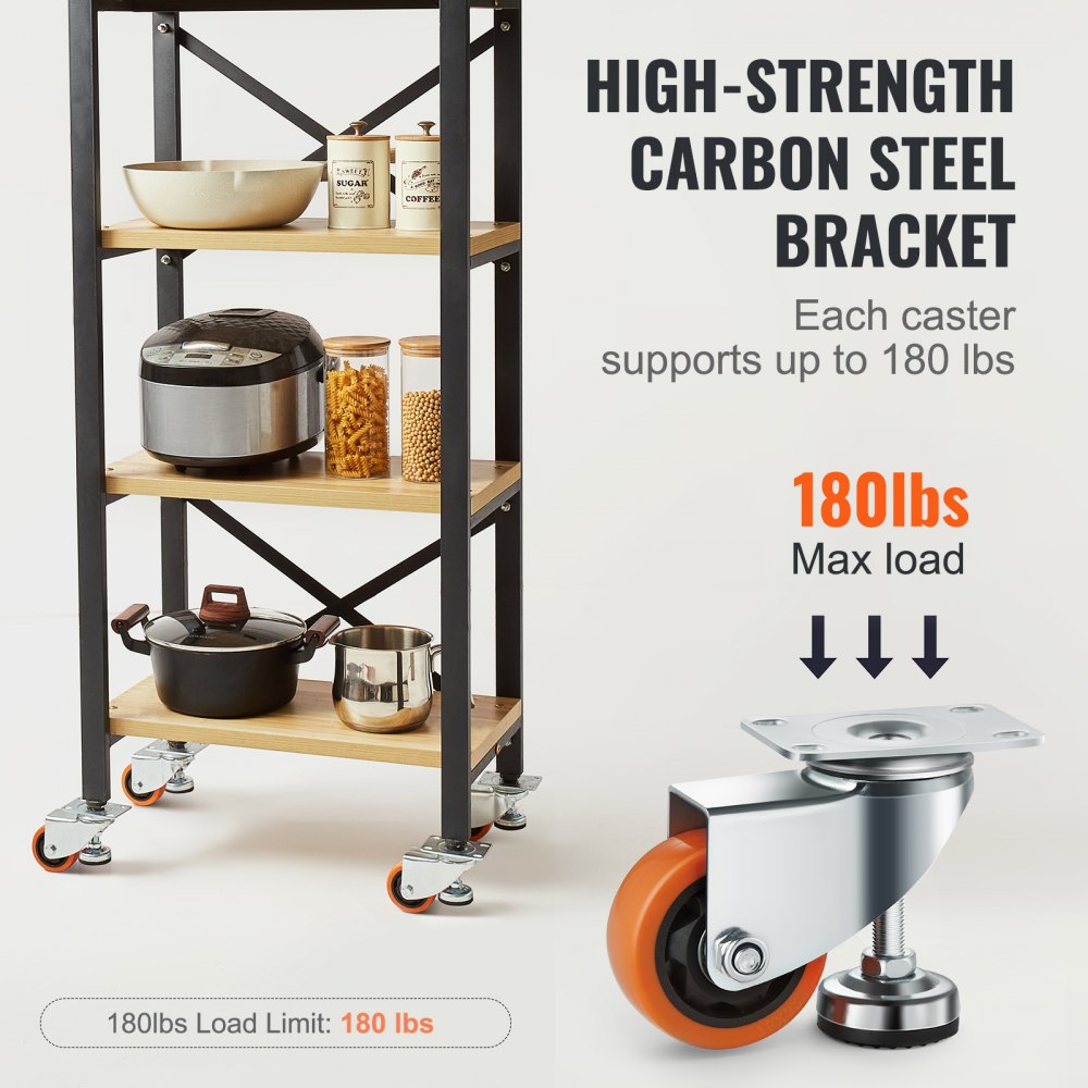 VEVOR Ruote Girevoli per Mobili Set di 4 Ruote Livellanti per Carichi Pesanti Capacità di Carico 82kg per Ruota Diametro 76,2 mm, Ruote Girevoli Regolabili con Piedini per Mobili Banco di Lavoro 4 Pz