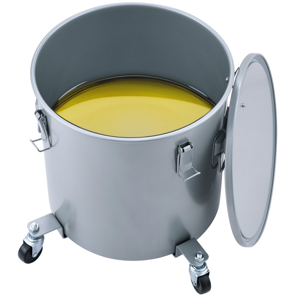 VEVOR Secchio per Grasso di Friggitrice, Contenitore per Smaltimento Olio da 10 Gal, Rivestimento in Acciaio al Carbonio, Contenitore per Il Trasporto dell'Olio con Coperchio, Grigio
