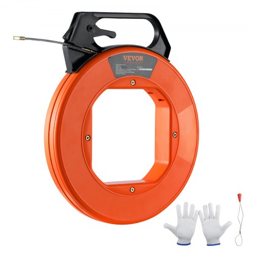 VEVOR Ago da Elettricista 38,1m Estrattore per Cavo Elettrico Estrattore per Cavo Flessibile da 4,5 mm con Custodia in Plastica Guanti con Manico Resistente da Parete Condotti Elettrici Non Conduttivi