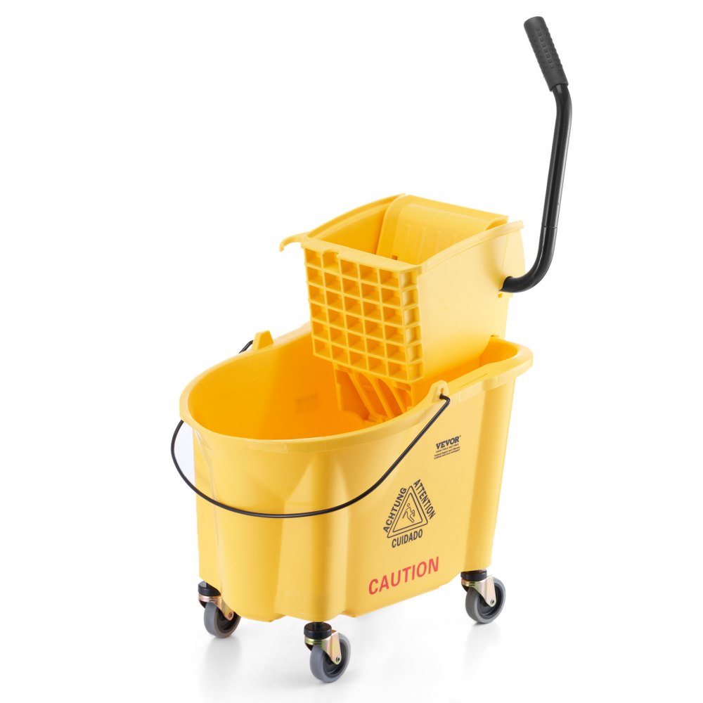 VEVOR Secchio per Mocio con Strizzatore 38,54 dm3 Secchio per Mop Commerciale con Strizzatore a Pressione Laterale, Secchio per Mop a Pressione Laterale, Strizzatore Combinato su Ruote, per Pulire