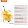 Secchio per mocio VEVOR con pressione laterale, capacità 35 qt, giallo, dimensioni 21,85"x16,54"x37,01".