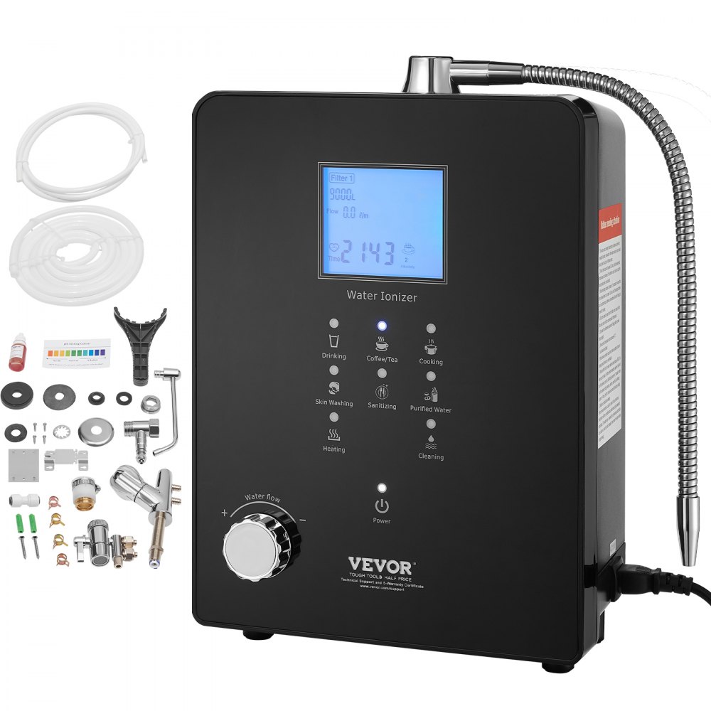 VEVOR Dispositivo Ionizzatore Alcalino Acqua Schermo LCD PH 3-11,2, Macchina Ionizzatore Alcalino per Acqua Uso Domestico 9000L ORP da +500 a -800 mV, Set Ionizzatore Acqua Uso Quotidiano Caffè Tè