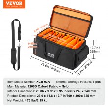 VEVOR Borsa per DJ Sistemare i Cavi Tessuto Oxford 1200D, Borsa per DJ con 9 Divisori Staccabili Tracolla 4,92 Piedi, 23,6 x 11,8 x 12,7 pollici Borsa per Cavi Attrezzatura da DJ Accessori Musicali