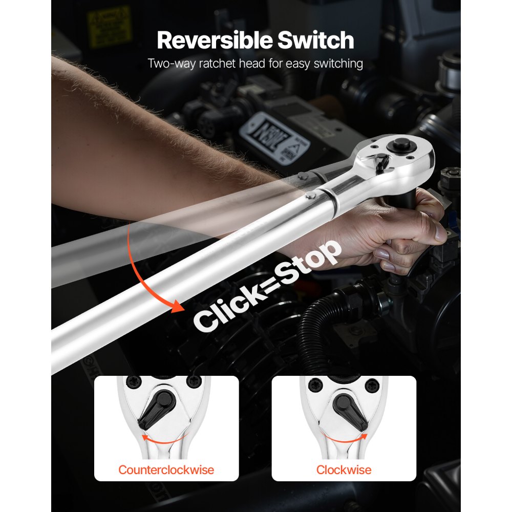 VEVOR Chiave Dinamometrica Clic, 100–600 lbf-ft e 136–814 N.m Set di Chiavi Dinamometriche Bidirezionali con Scale a Doppia Gamma, 48 Denti, Acciaio Legato, per Riparazione di Automobili