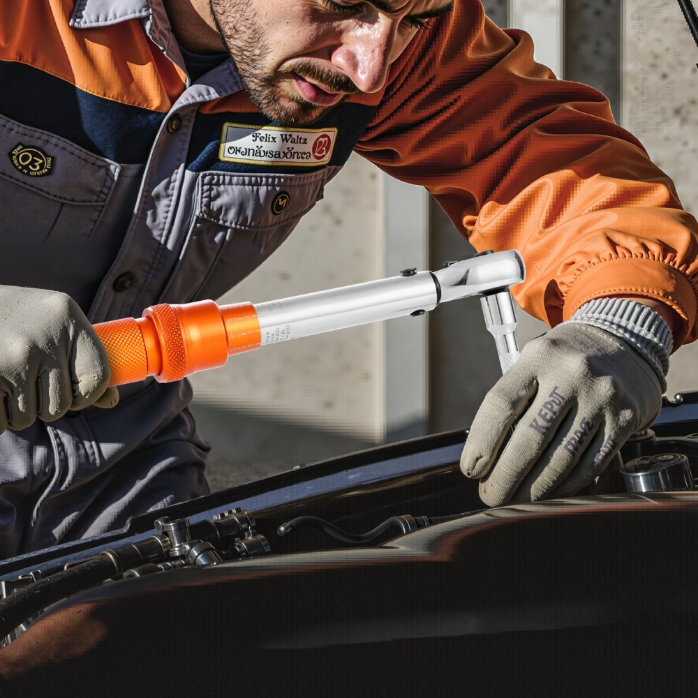 VEVOR Set Chiavi Dinamometriche Clic, 20-200 lbf-in e 2,3-22,6 N.m Chiave Dinamometrica a Scatto, Bidirezionali e Bilance a Doppia Portata, 72 Denti, Bussole per Punte, Barra di Estensione, Arancione