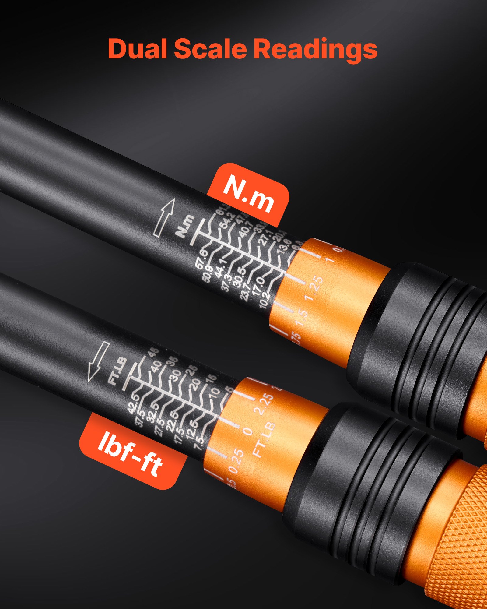 VEVOR Chiave Dinamometrica Attacco da 3/8 di Pollice a Click, Cacciavite Dinamometrica Doppia Scala Lettura 5-45 lbf-ft ​​/ 6,8-61,2 Nm, con Bussole Inserti Giunto Universale Prolunga Custodia, Auto