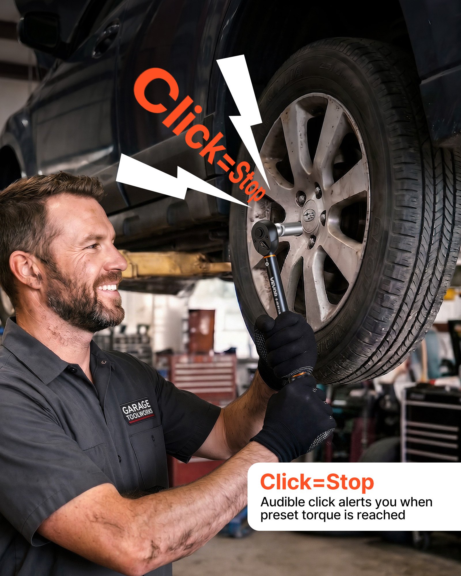 VEVOR Chiave Dinamometrica Attacco da 3/8 di Pollice a Click, Cacciavite Dinamometrica Doppia Scala Lettura 5-45 lbf-ft ​​/ 6,8-61,2 Nm, con Bussole Inserti Giunto Universale Prolunga Custodia, Auto