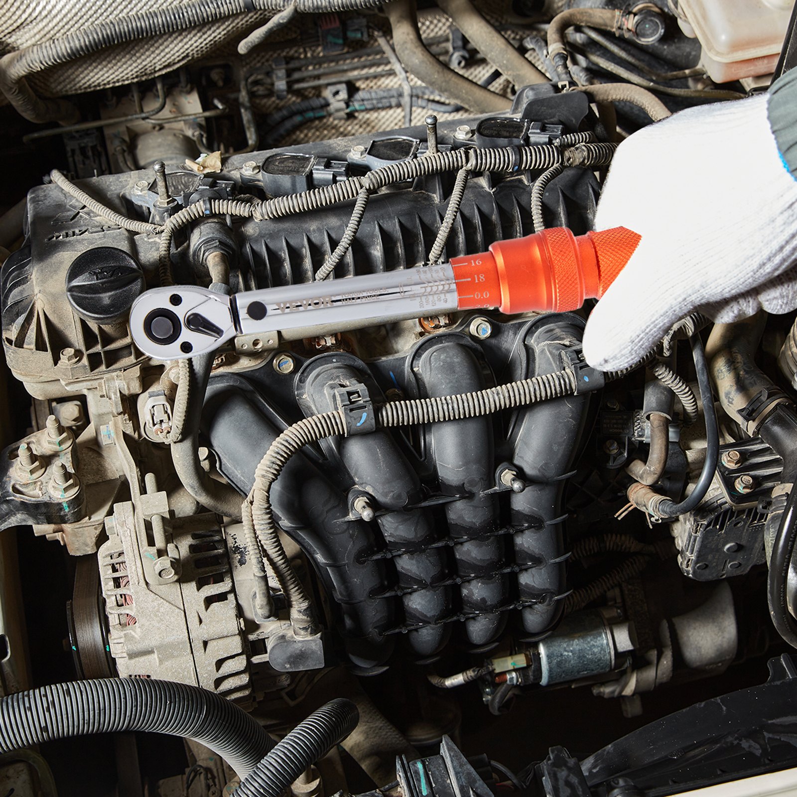 VEVOR Chiave Dinamometrica Meccanica 0,64cm Forza Torsione 2,3-23Nm Kit di Chiave Dinamometrica da Officina per Auto Moto Lettura Precisione ±3 %, Kit di Chiave Torsiometrica Meccanica 0,64cm per Veicoli