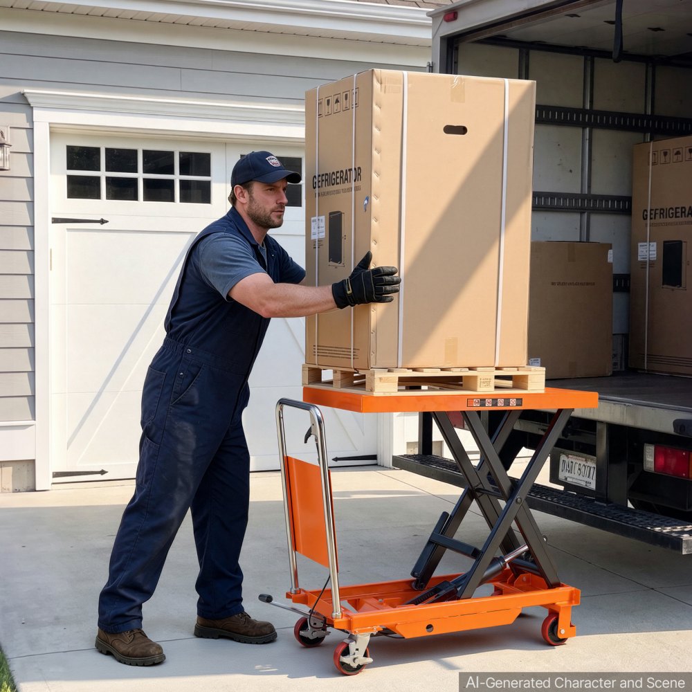 VEVOR Hydraulic Lift Table Cart, 1000 kg Capacity 1000 mm Lifting Height, for Material Handling, Moving, Transportation, Manual Single Scissor Lift Table, with 4 Wheels and Handle, Heavy-Duty Steel